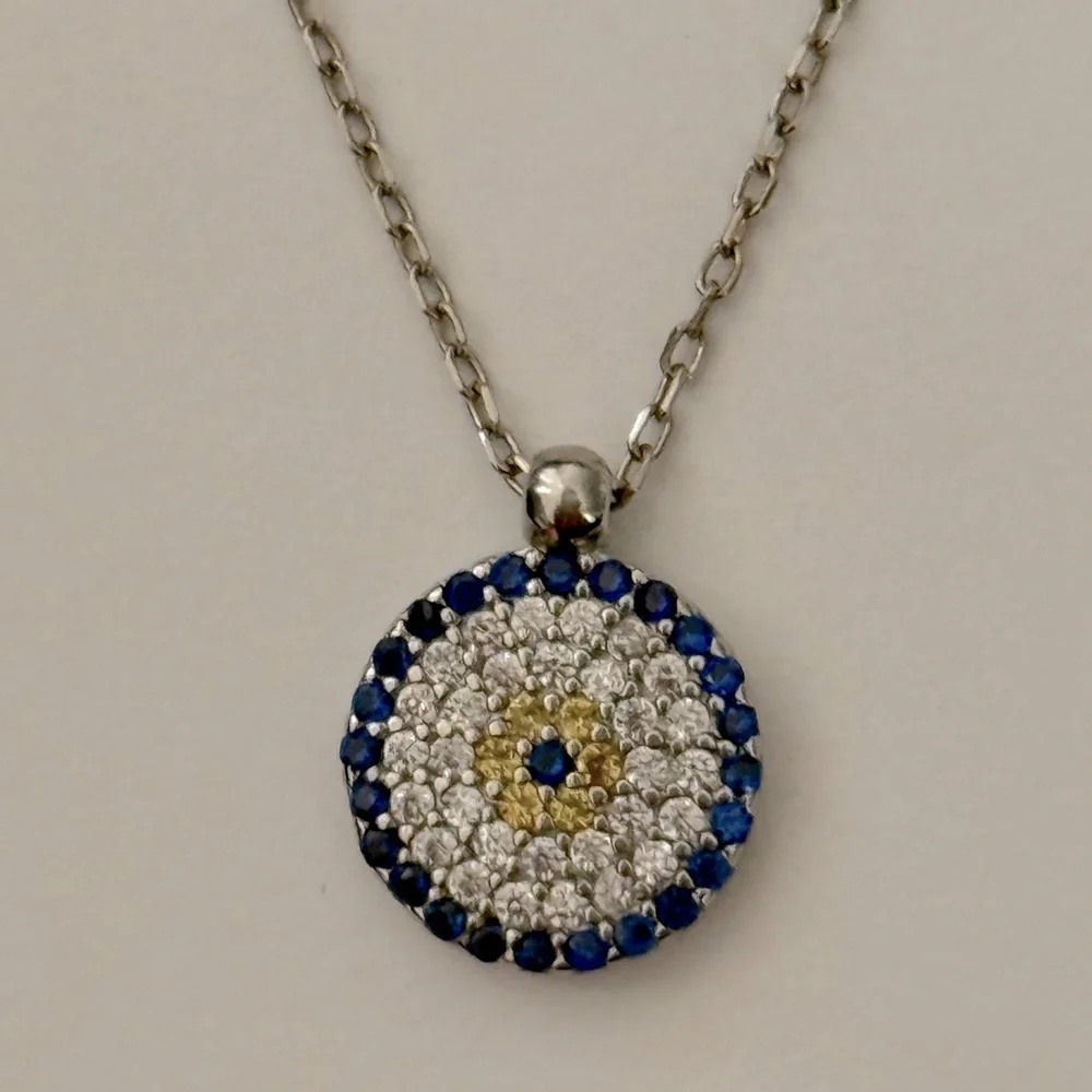 🧿925 Silver evil eye necklace cz stones